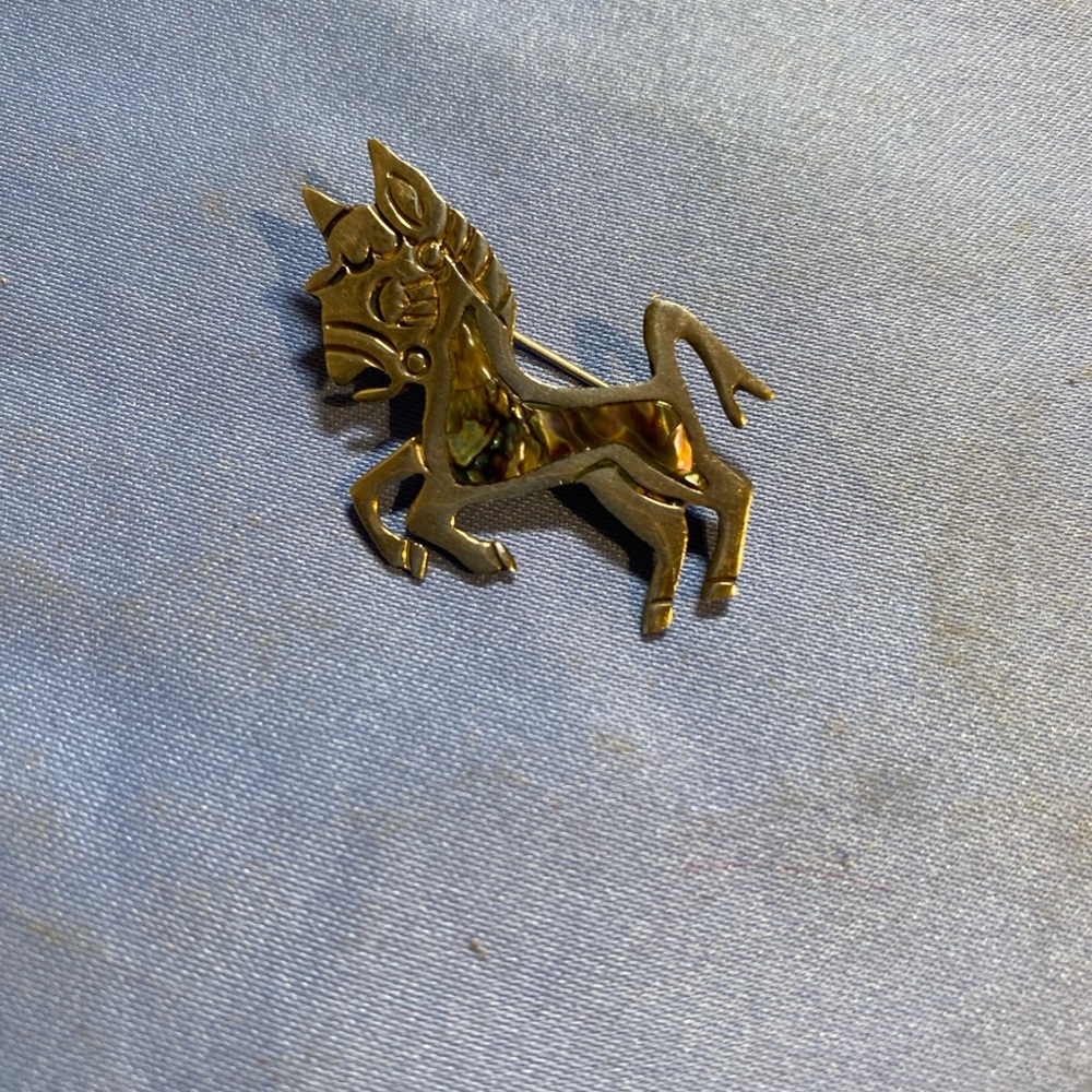Vintage  Small Sterling Silver Abalone Horse Brooch Pin Mexico Taxco